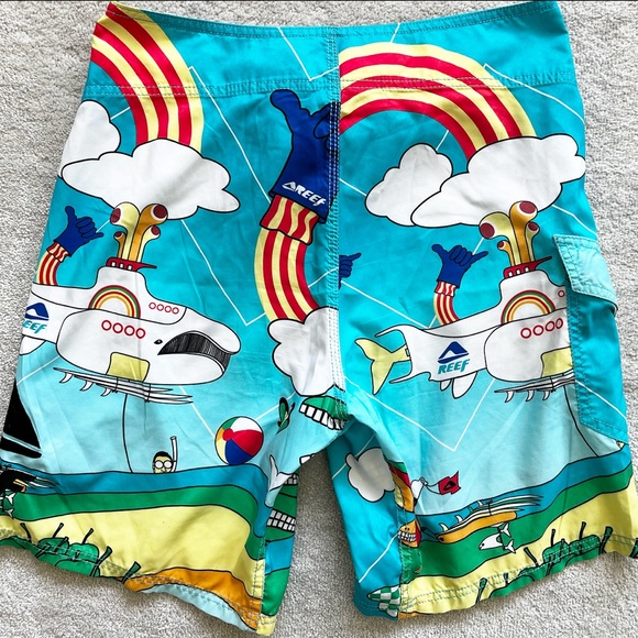 REEF NOVELTY PRINT BOARD SHORTS MENS SIZE 32 FUN ARTSY CARTOON FUNNY BEACH - Picture 2 of 7